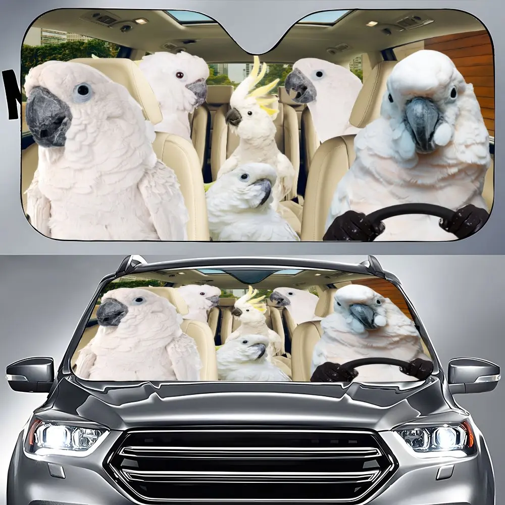 Pomeranian Dog Driving Car Interior Front Windshield Sun Shade,Umbrella Cockatoo Sunshade for Truck SUV- Blocks Uv Rays Protect