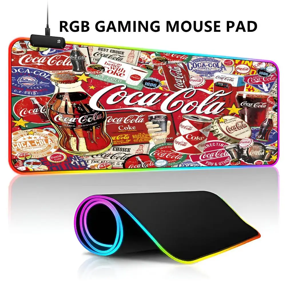 C-coca-cola Mouse Pad RGB LED Light Gaming Waterproof Large Gamer Mouse Carpet Big Mause Keyboard Pad PC Desk Play Mat with Back