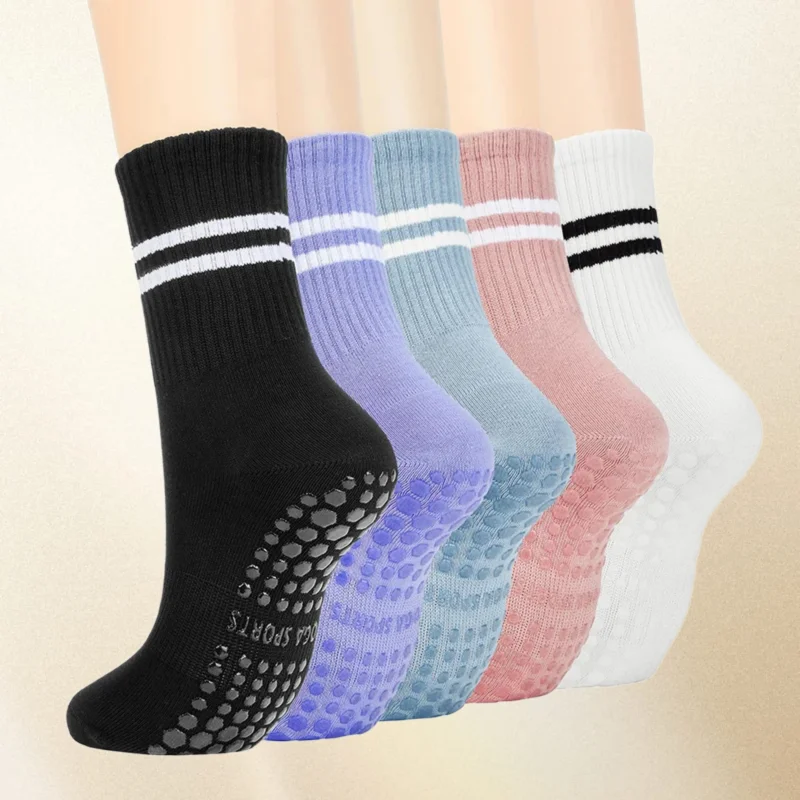 4pairs Women Anti-skid Yoga Socks Grips Cotton Mid-tube Bottom Comfortable Fitness Dance Barre Workout Pilates Socks 8 Colors