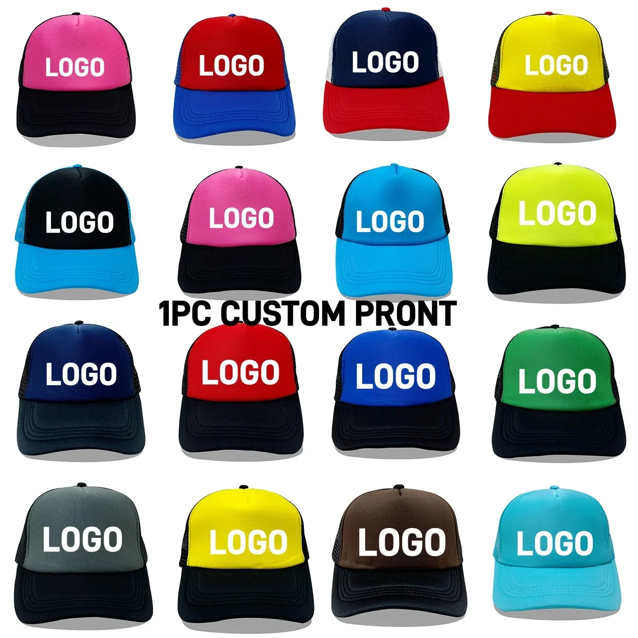 

Customizable LOGO Trucker Hat 1 Piece DIY Print Mesh Baseball Cap Adjustable Net Polyester Sun Hat with Visor for Men & Women