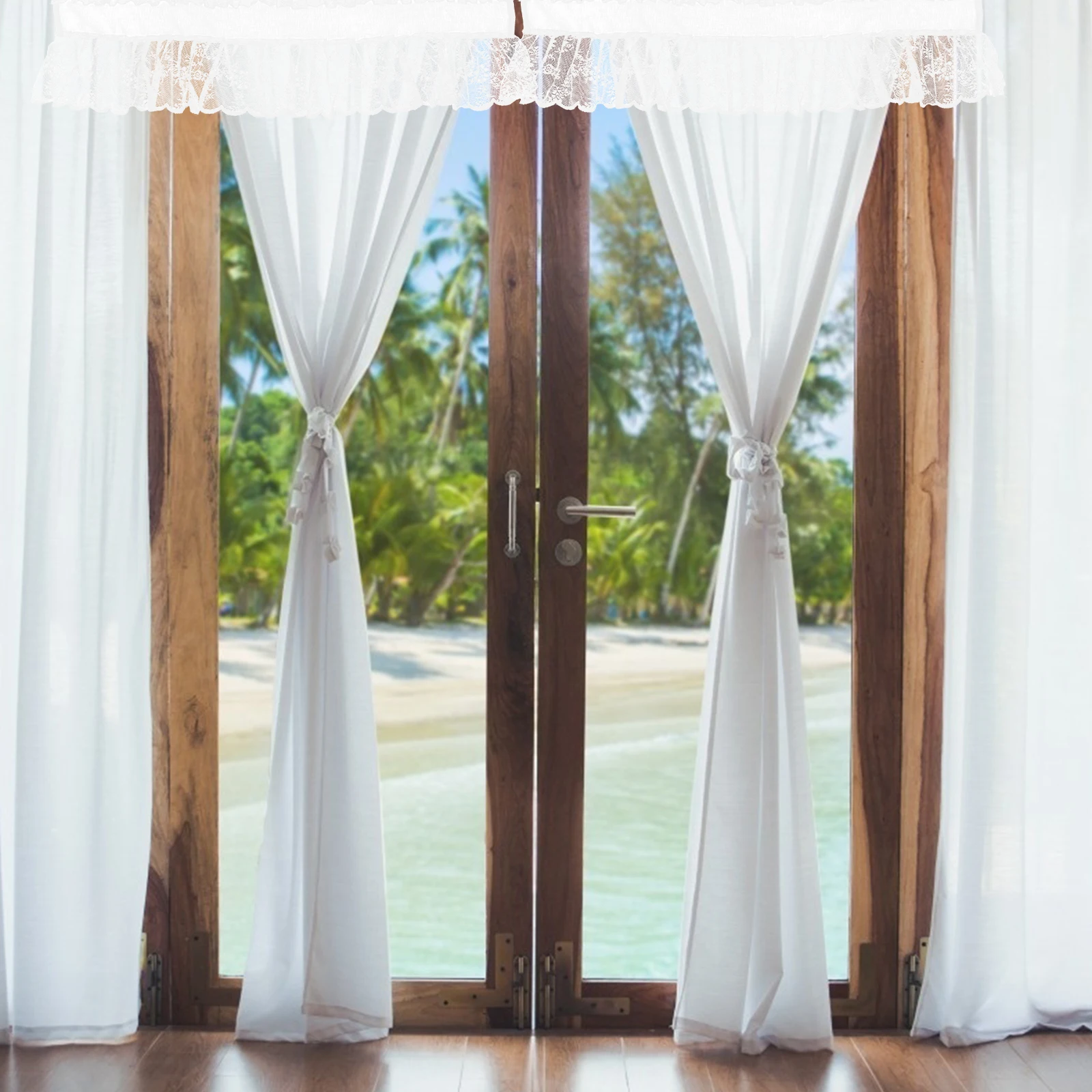 

Lace Curtain Home Window Drape Decor White Short Curtains Natural Sunlight Bedroom Living Room Kitchen Coffee Shop Nursery