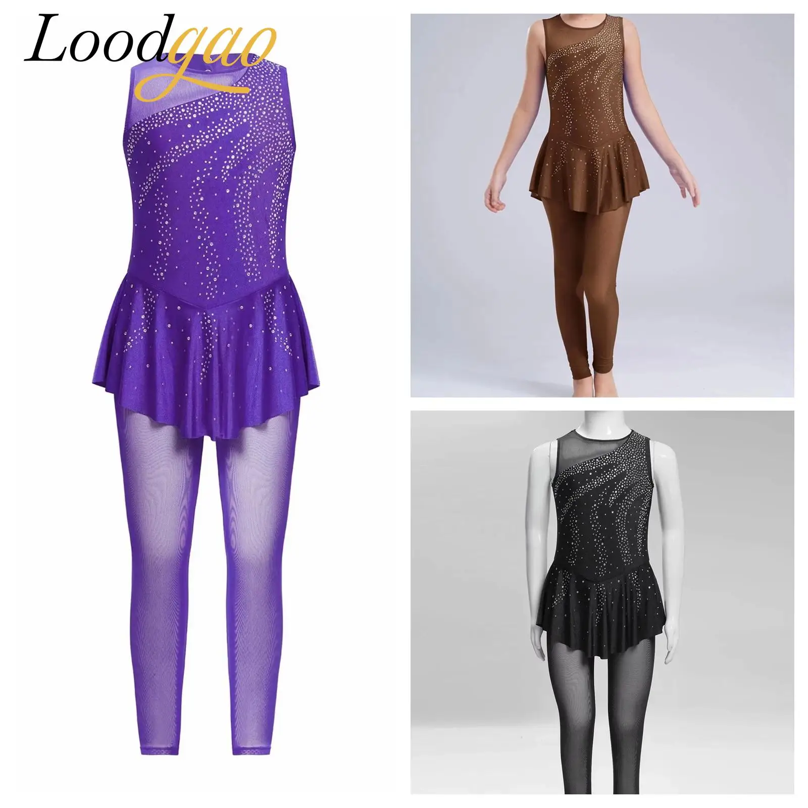 Kids Ballet Gymnastics Leotard Skating Jumpsuits Sleeveless Girls Performance Costume Children Gimnastique Skirted Bodysuit