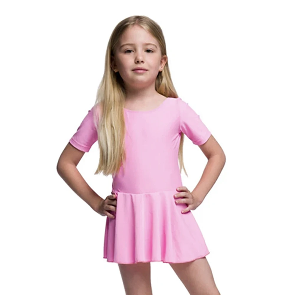 

Kids Ballet Dance Dress for Gilrs Leotard with Skirts Spandex Scoop Neck Dance Wear Short Sleeve Gymnastics Performance Costumes