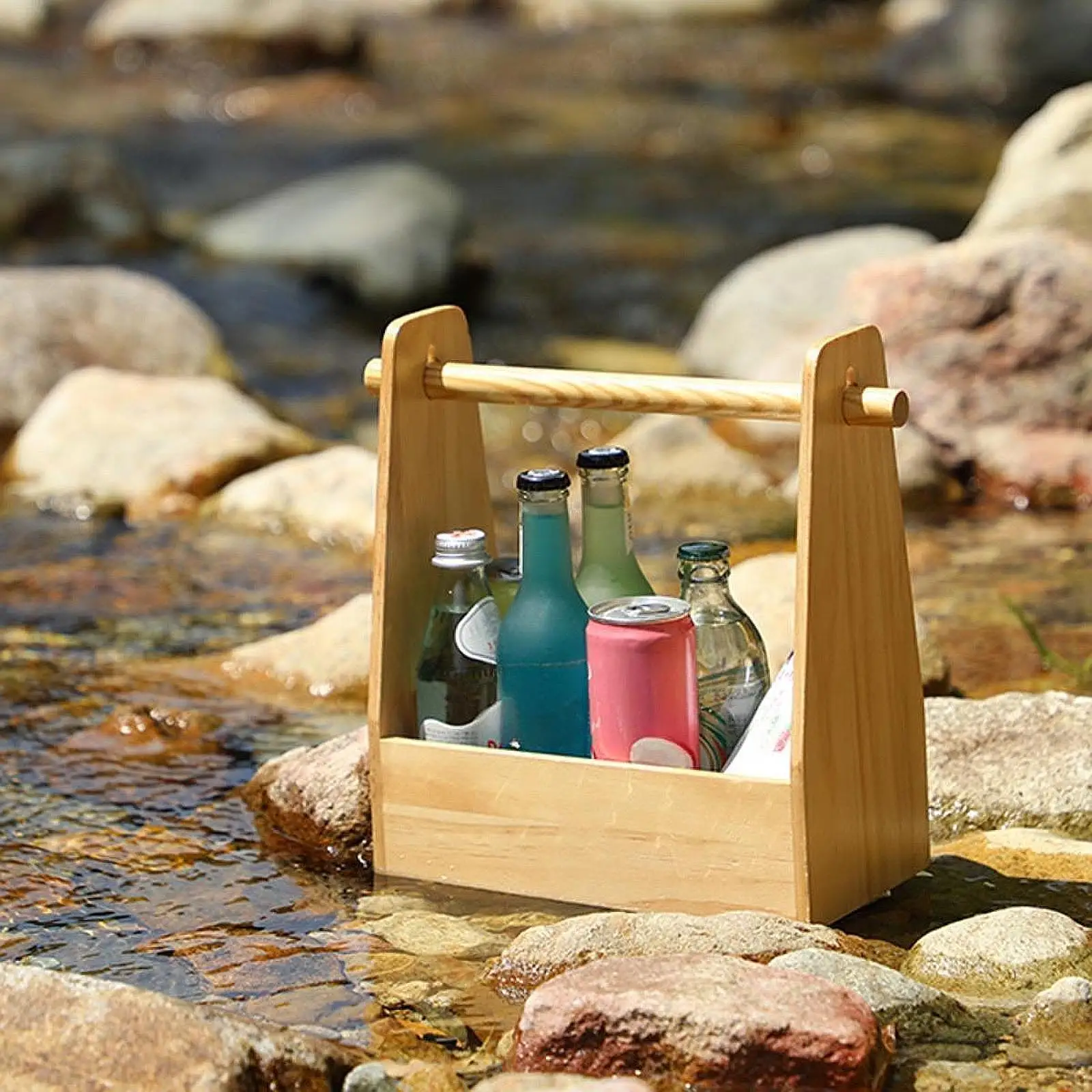 

Cutlery Basket Outdoor Seasoning Basket Garage Organiser Wood with Handle Picnic Basket Condiments Storage for Garage Cooking