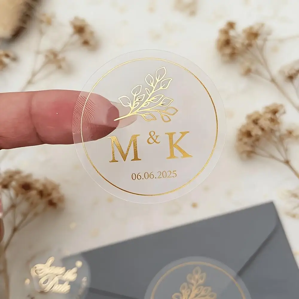 50pcs Stickers Personalized Wedding Gold Foil Gift Sticker with Name Initials Guest Thanks Favor Tags Envelope Seal Party Labels