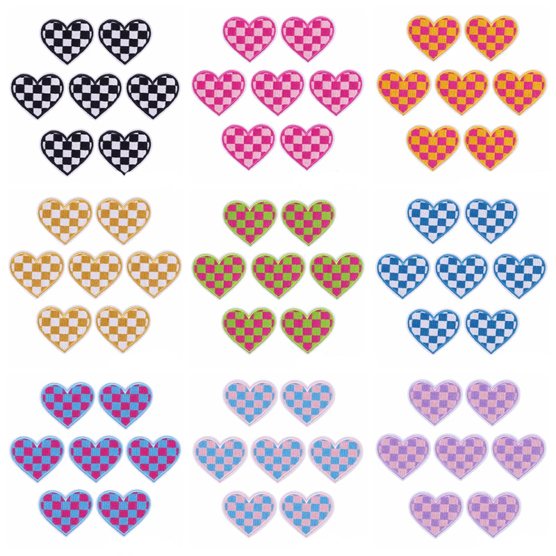 10 PCS/lot l Heart-shaped Plaid Stripes Applique/Embroidery Patch Iron On Patches For Clothing Thermoadhesive Patches On Clothes