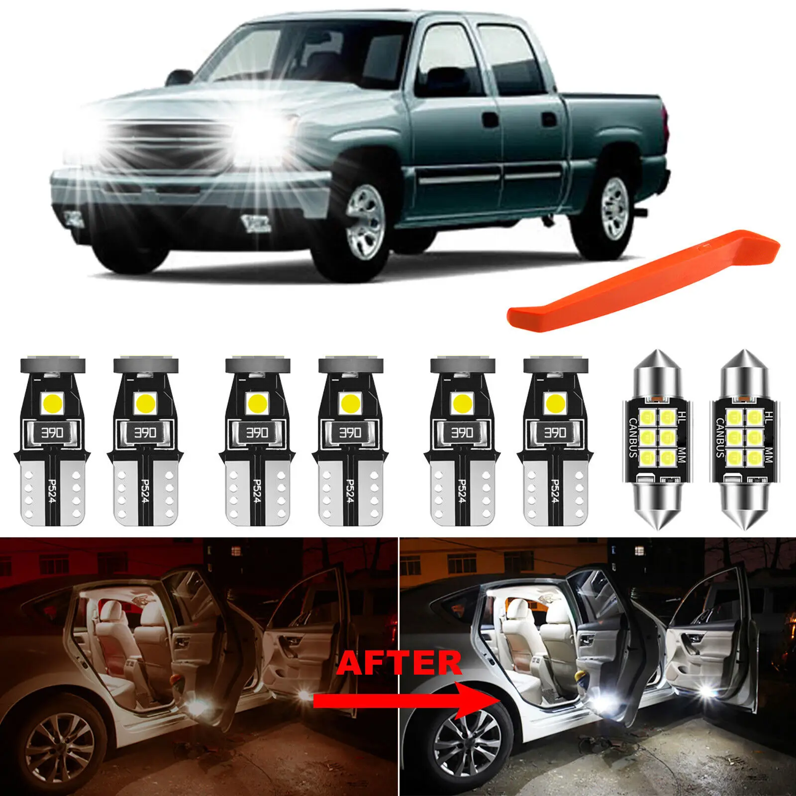 

Winetis 12Pcs 6000K White LED Interior Light Package Kit for 1999-2006 Chevy Silverado 1500 2500 + Free Tool