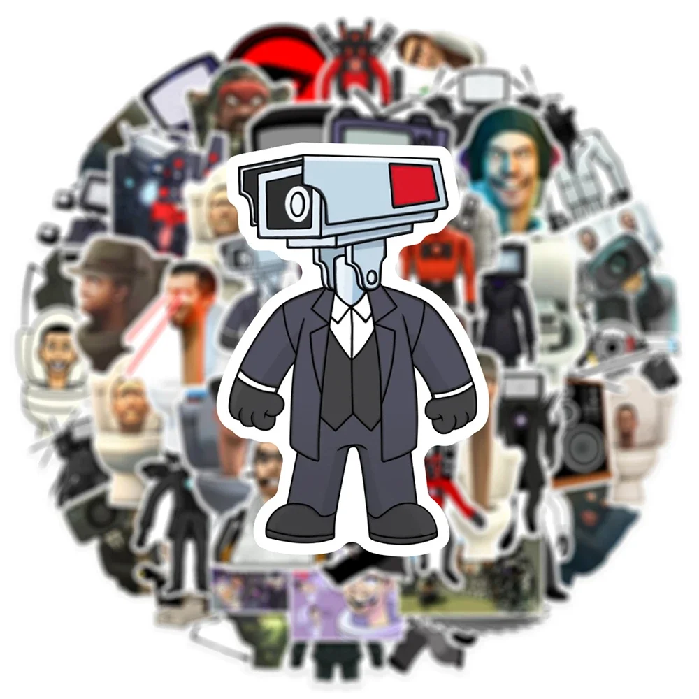 50 قطعة Skibidi المرحاض الكرتون لعبة ملصقات الشارات للهاتف المحمول المحمول الدراجة حقيبة بولي كلوريد الفينيل مقاوم للماء الاطفال ملصق اللعب