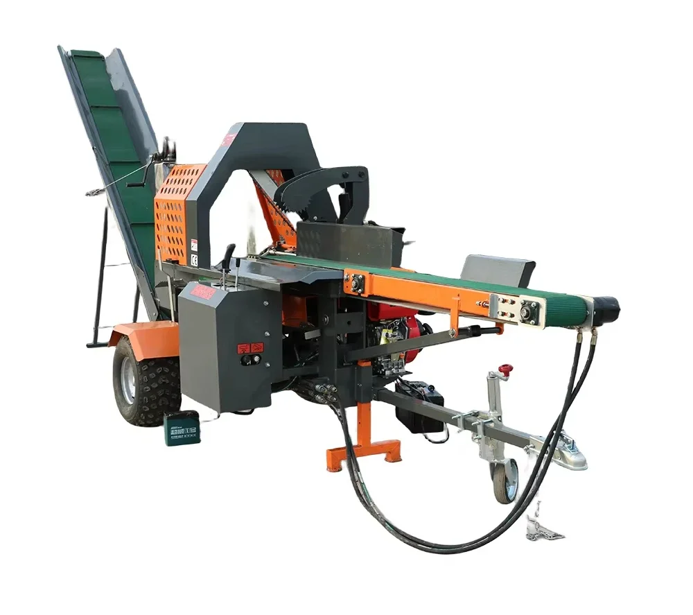 Ton Automatic Portable Gasoline Engine Wood Processor Cutting Machine Timber Log Splitter Machinery Firewood Processor