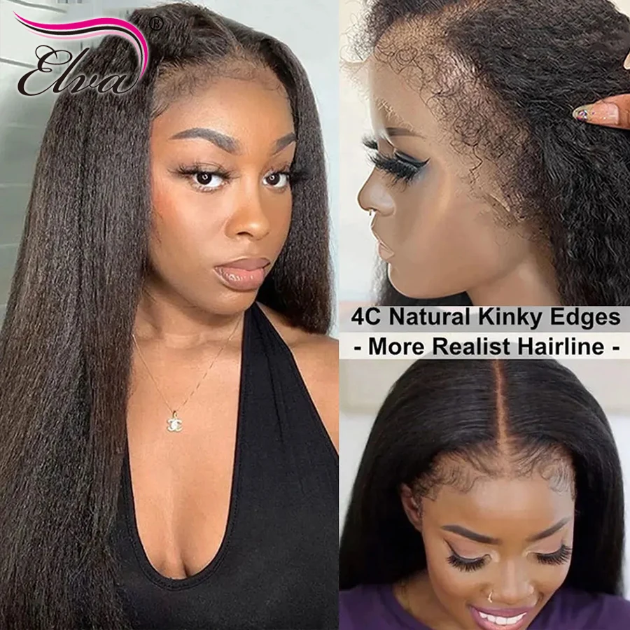 

13x6 HD Lace Frontal Wigs Kinky Straight Baby Hair 360 Full Lace Wig Curly Human Hair Wig Melt Skins Glueless Yaki Straight Wig