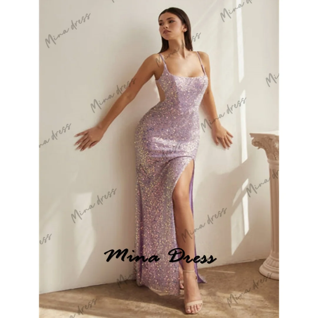 

Mina Customized Spaghetti Straps Woman Party Dress Es Sequins Formal Occasion Dresses for Formal Occasions Back Tight High Slit