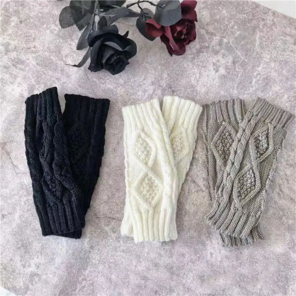 Fingerless Mittens Driving Gloves Autumn And Winter Solid Color Female Gloves Twist Mittens Half-finger Gloves Knitted Gloves