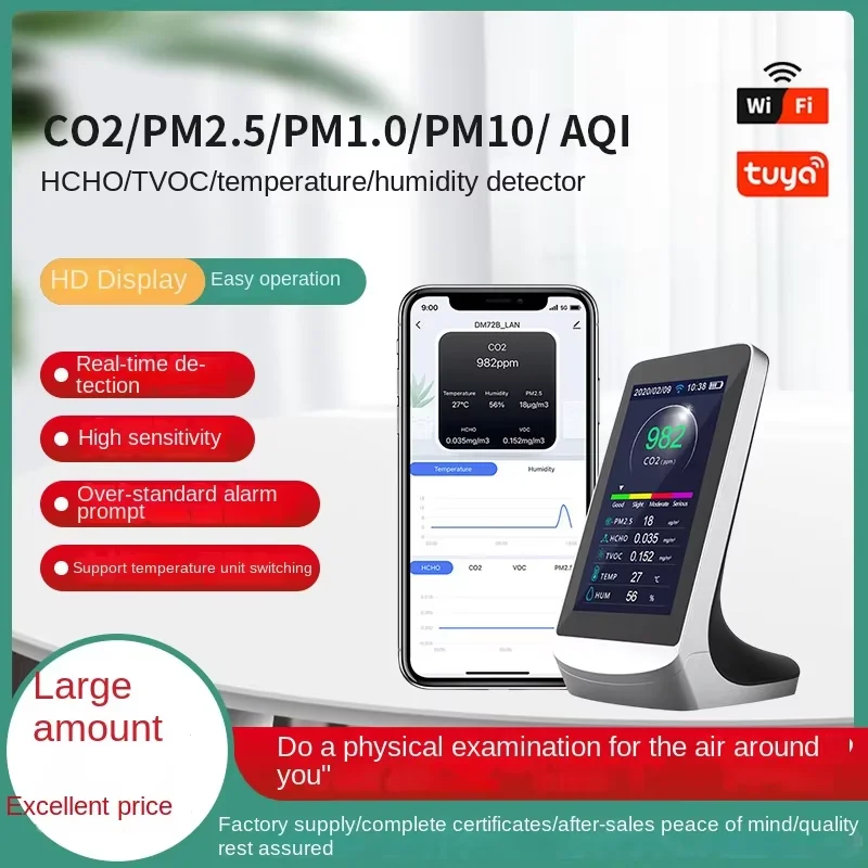 

New Product WiFi Air Quality Monitor PM2.5 CO2 HCHO VOC Detector Tuya App Real Time Data