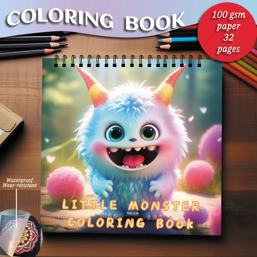 Fluffy Little Monsters Coloring Book - 8.27 x 8.27 inches 32 pages coloring book - ideal gift for family or friends