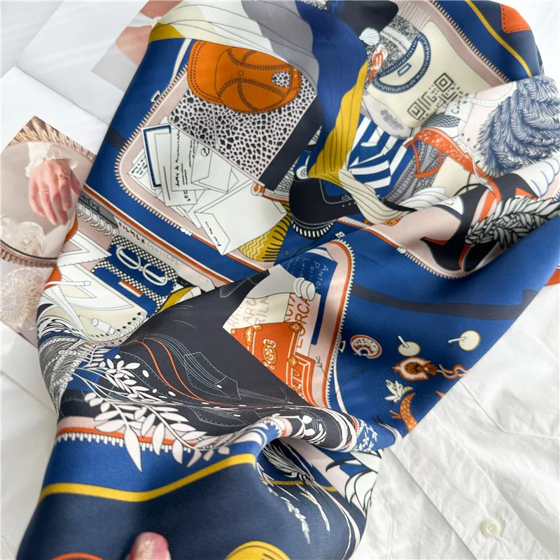 Women Square Silk Scarf Spring 90cm Shawls Hand Rolled Edges Bandanas Hair Bag Belt Accessories Mother Scarves Christmas Gift
