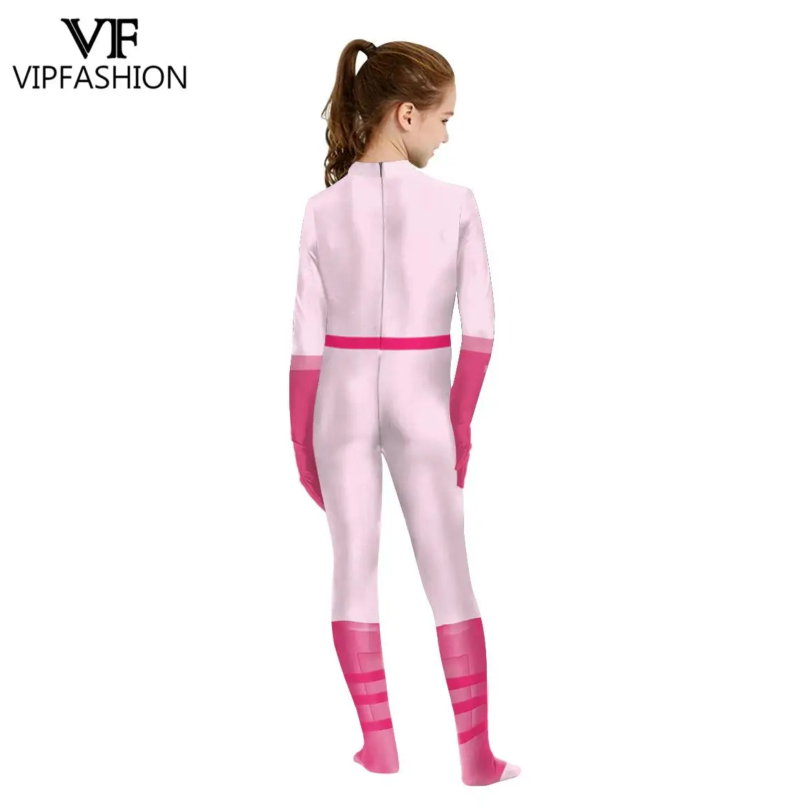 VIP FASHION Girls Peach Cosplay Costume Game Princess Spandex Zentai Bodysuit Full Cover Halloween Jumpsuit Holiday Party Outfit