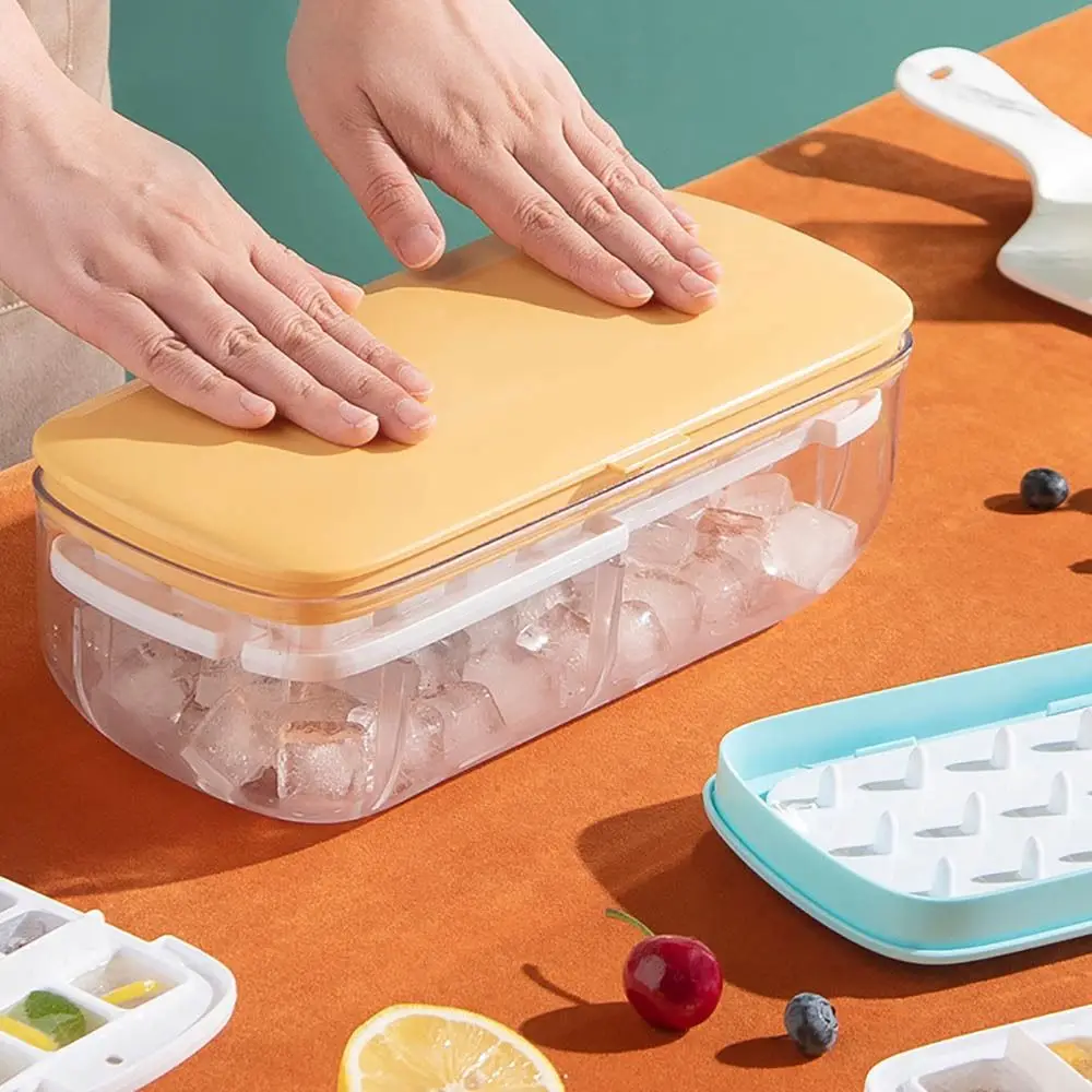 New 24/48 Grids Ice Cube Tray One-Button Double layered Ice Storage Box Ice Shovel Pressing Ice block mold Home