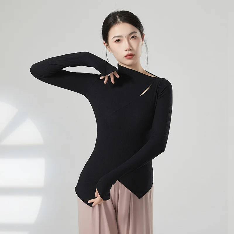 ملابس ممارسة الرقص الحديث للخريف والشتاء قميص برقبة قطرية وأكمام طويلة ملابس الرقص الكلاسيكي ملابس تدريب الجسم