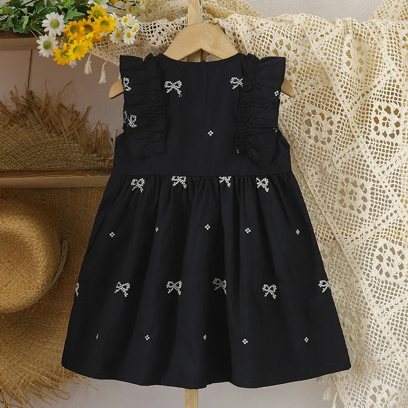 2025 New Summer Sister Clothing 2-6Yrs Baby Girl Birthday Party Dress Sleeveless Cotton Embroidery Kids Princess Dresses