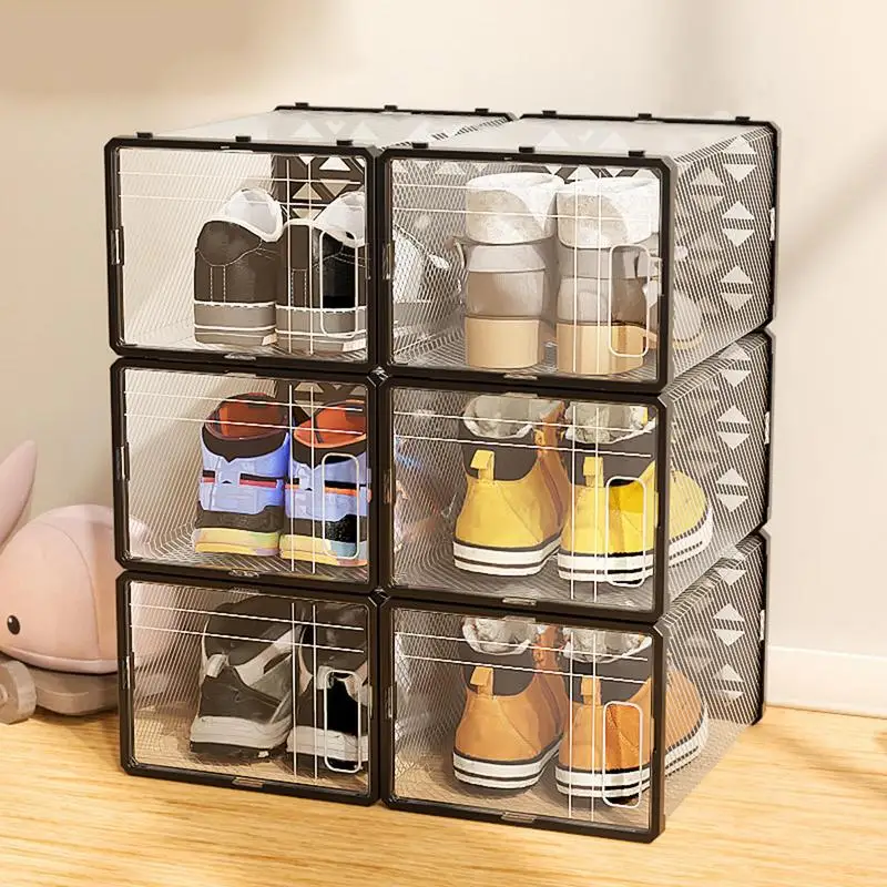 Shoe Organizer Boxes 6x Clear Foldable Display Box Space Saving Shoes Display Case Dustproof Home Storage Organization For