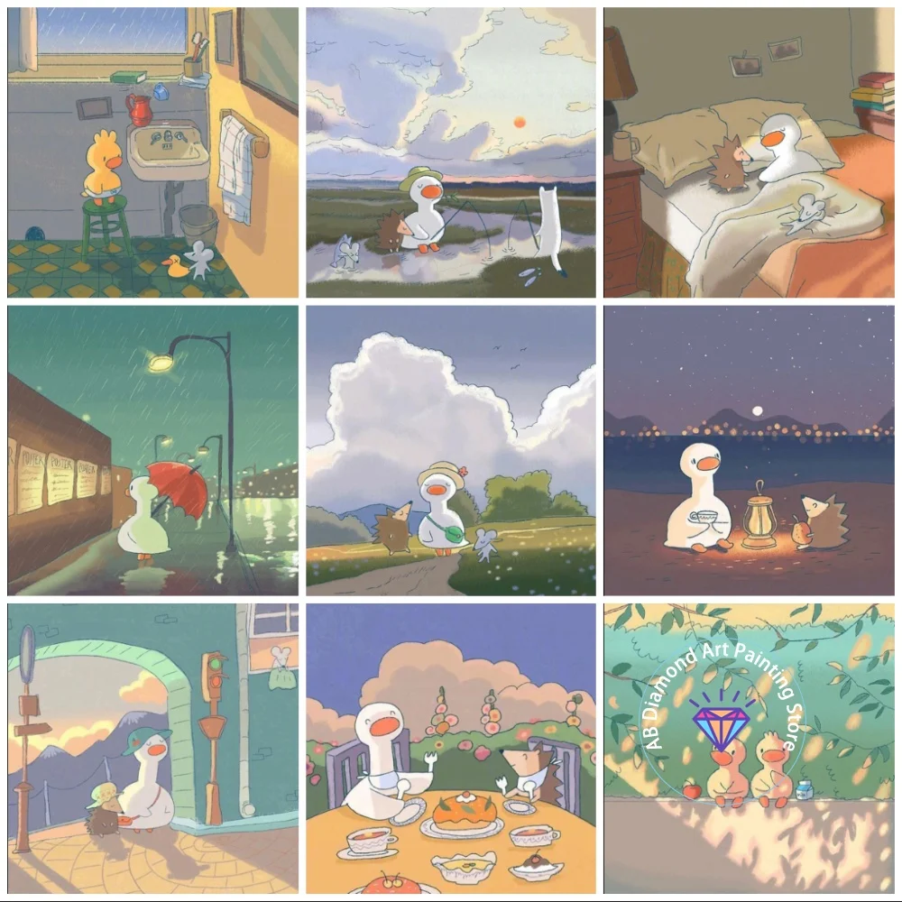 

New Cartoon Duck AB Diamond Painting Kit Square Round Diamond 5D DIY Mosaic Cross Embroidery Handmade Art Gift Home Decoration