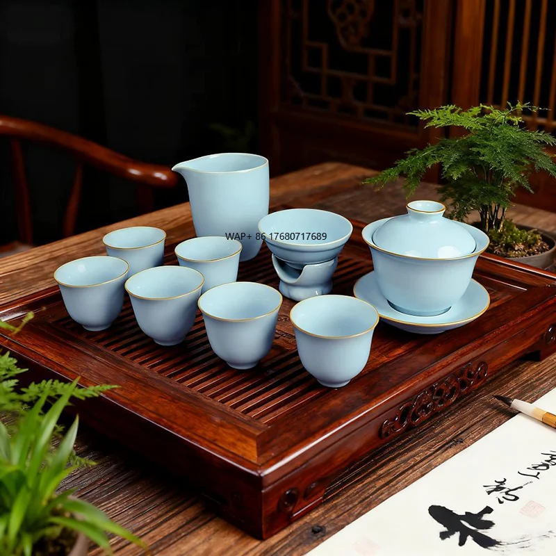 

Hot Sale Luxury Ru Kiln Gaiwan Tea Set Ceramic Tea Cup Chinese Porcelain for Tea Ceremony