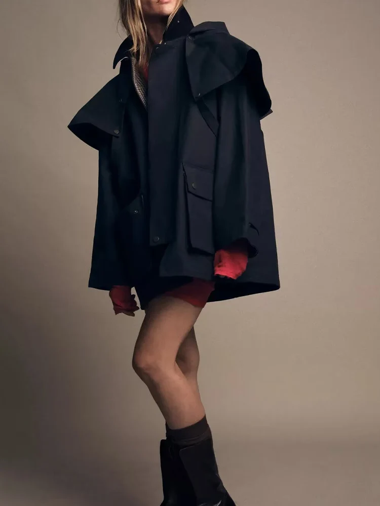 

Новая осенняя женская одежда в европейском и американском стиле, ветровка с капюшоном и свободным контрастным воротником в американском стиле ретро с лацканами