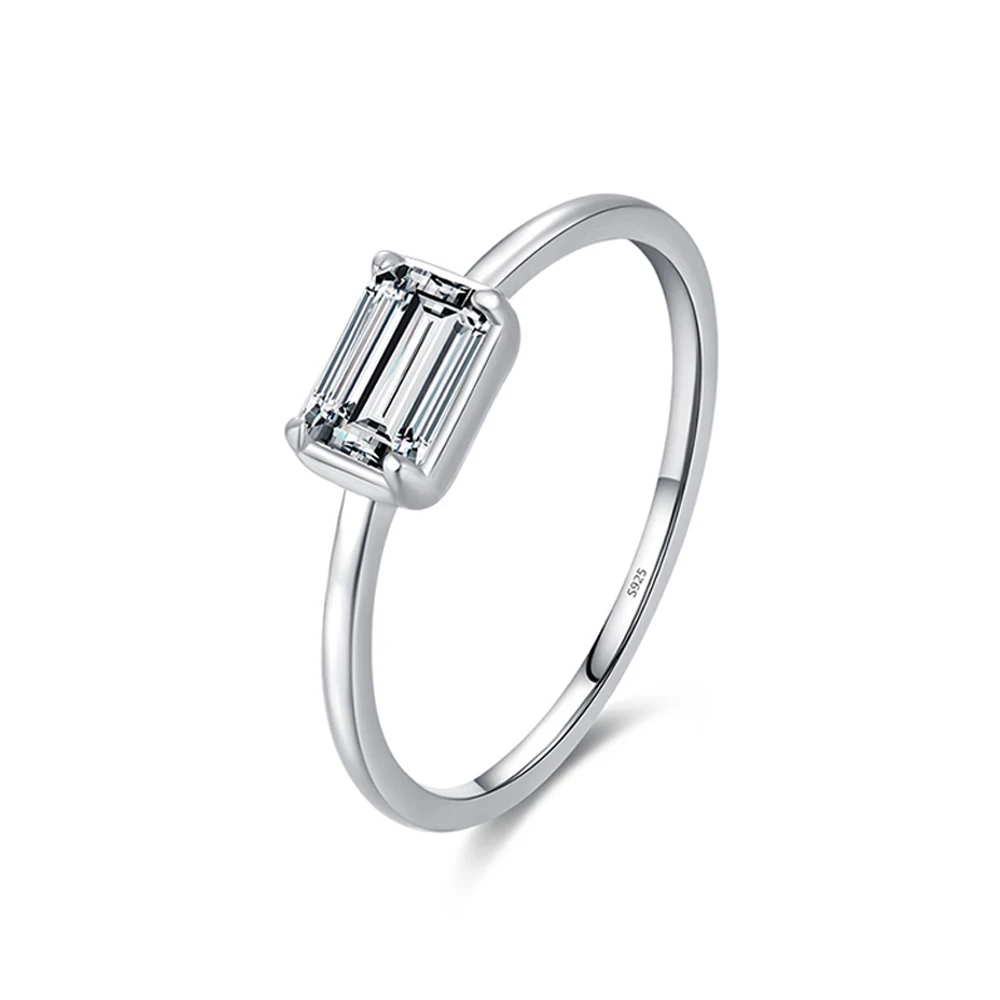 

TKJ Classic Rectangle CZ Zircon Ring Sparkling 925 Sterling Silver Engagement Wedding Promise Rings for Women Men Fine Jewelry