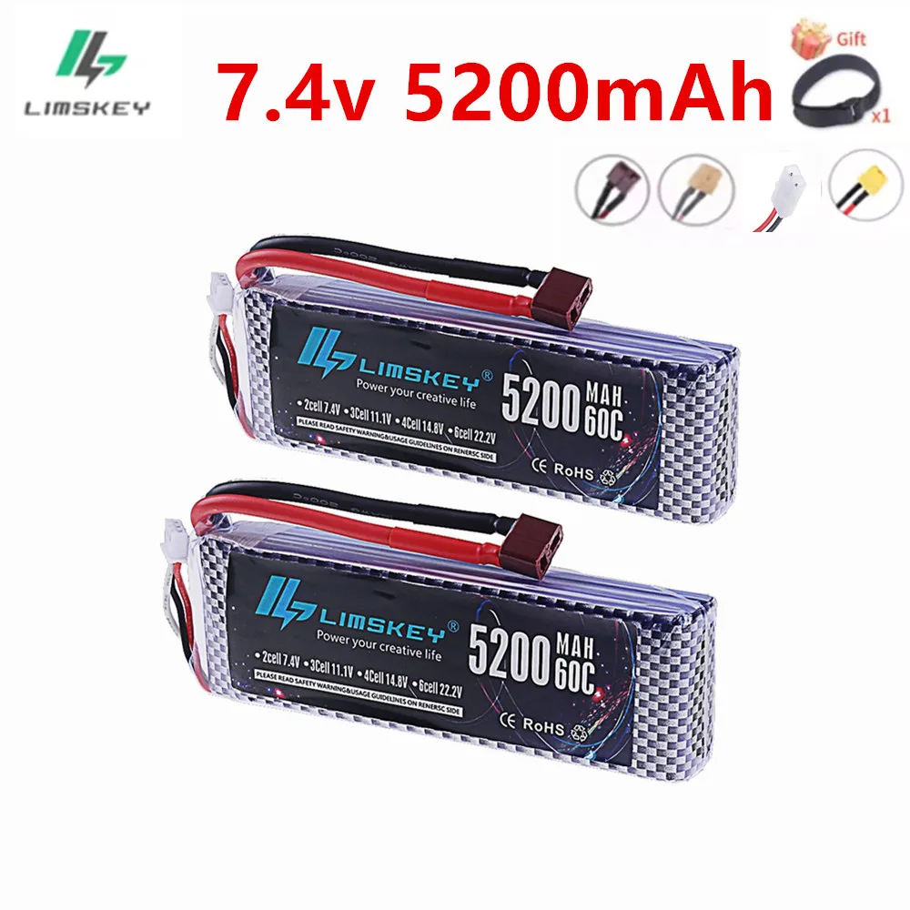 2S 7.4V بطارية ليبو 5200mAh 60C مع عمداء XT60 Tamiya/KET-2P ل RC طائرة هليكوبتر الطائرة بدون طيار رباعية FPV نموذج سباق هواية