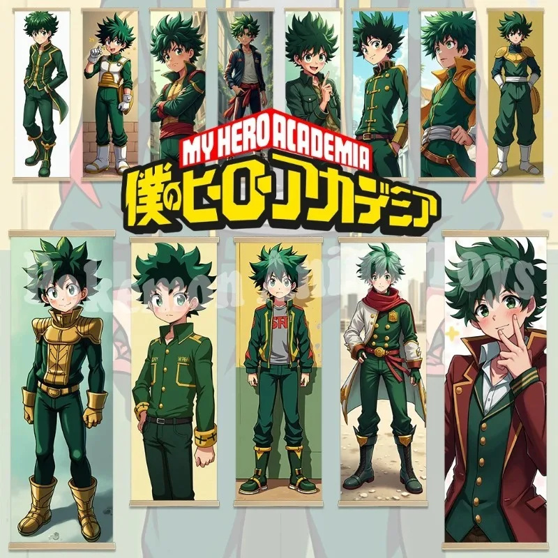 My Hero Academia Poster: Midoriya Izuku Wooden-framed Scroll, HD Quality Wall Art, Wall Decoration for Game Rooms and Bedrooms