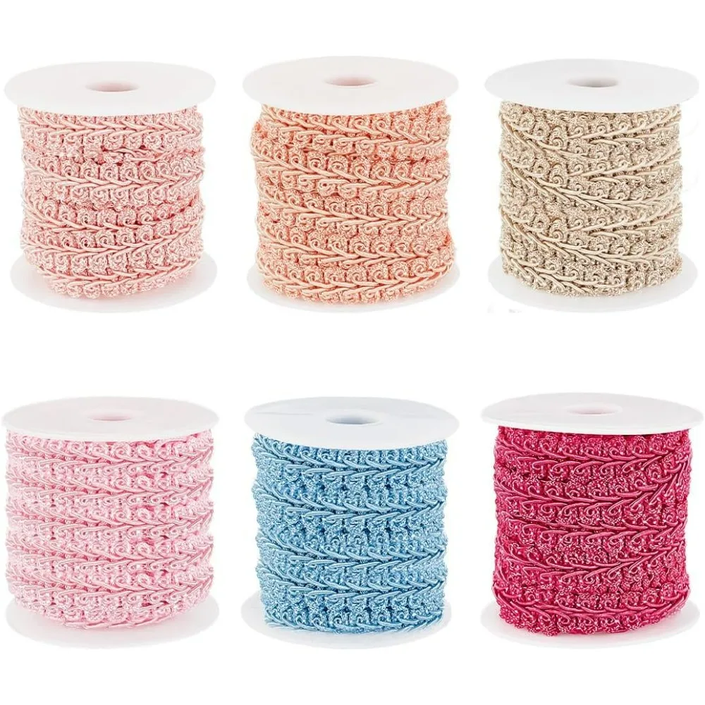 32 Yards 6 Colors Braid Trim for Sewing, 3/8 inch(11mm) Polyester Lace Trim Fringe Trim Fabric Gimp Braid Ribbon Roll