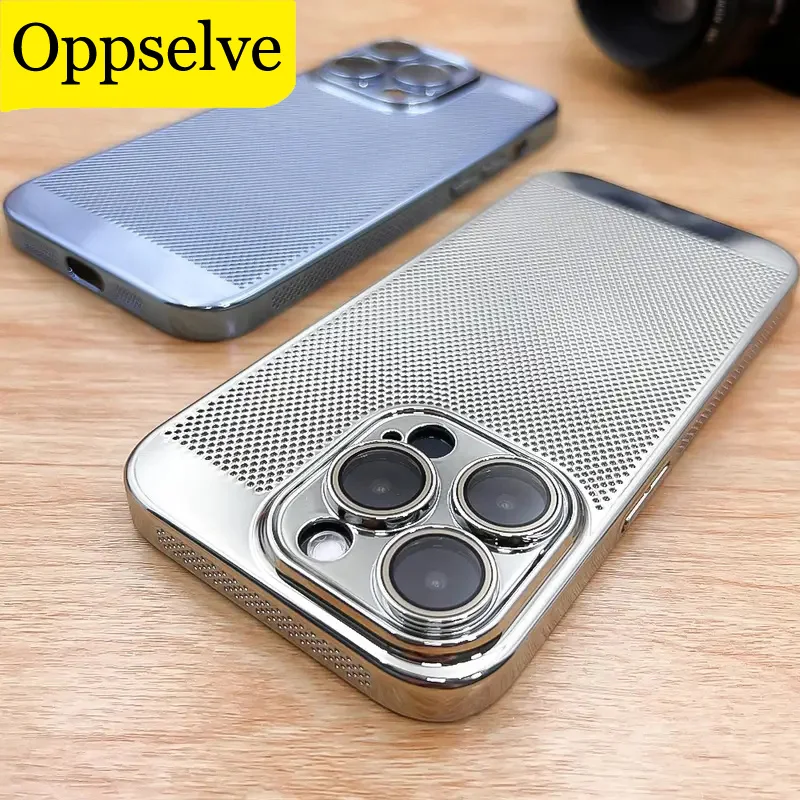 

Luxury Plating Heat Dissipation Mesh Phone Case For iPhone 15 14 Pro Max Plus 13 12 11 ProMax Breathable Camera Protection Cover