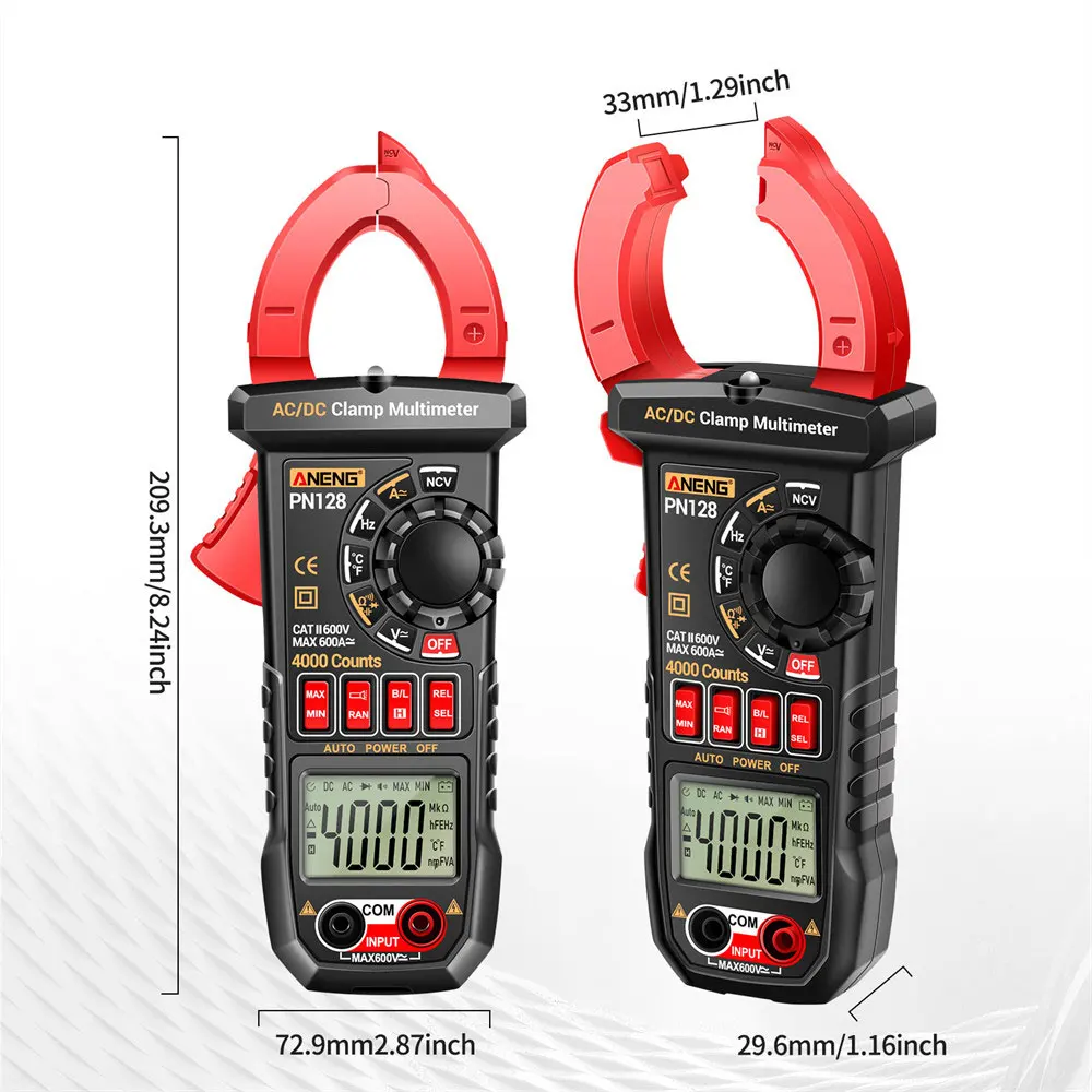 PN128 4000 التهم الرقمية المشبك متر 600A التيار المتناوب/تيار مستمر الجهد تستر Ammeter NCV صحيح Rms المتعدد شاشة LCD