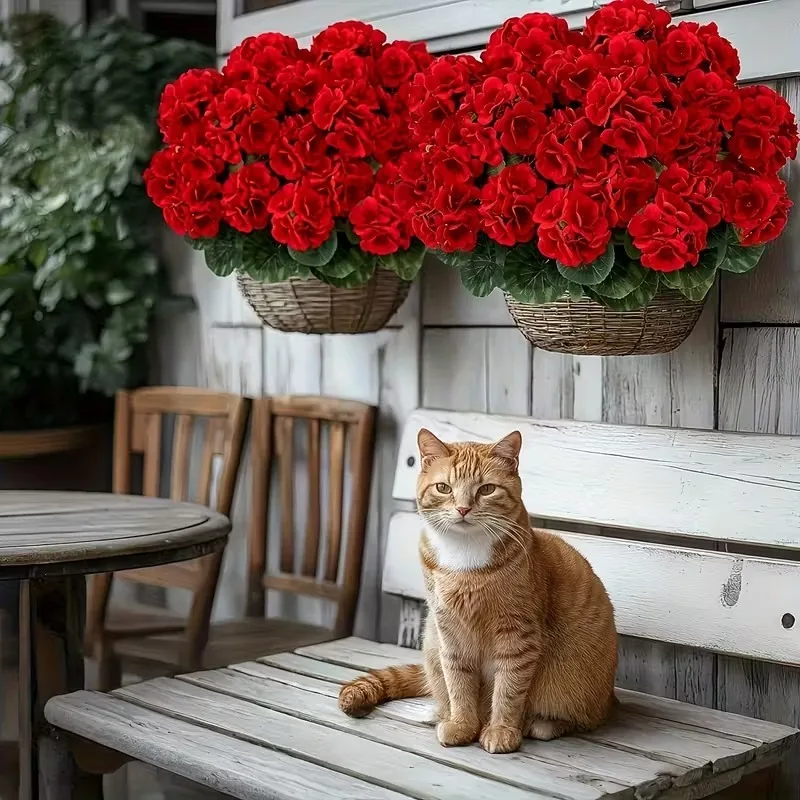 Flor de begonia de seda, arreglo de geranio realista, planta decorativa para el hogar, sala de estar, exhibición de mesa de oficina