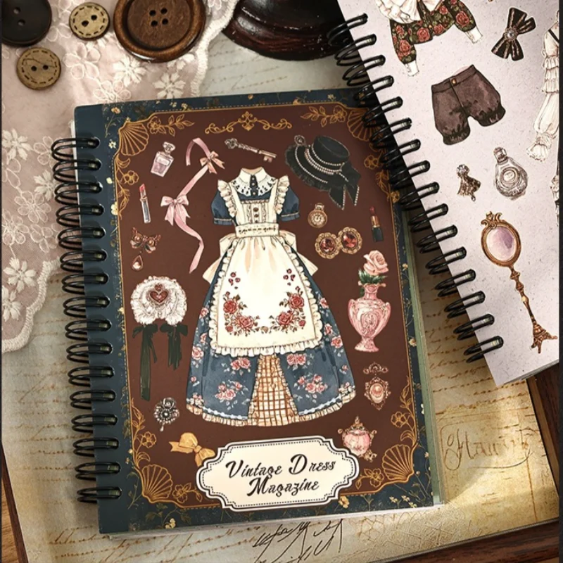 Coil Binding Sticker Book Vintage Dress Magazine Series Laser Cut 50 Sheets Scrapbooking Craft Supplies
