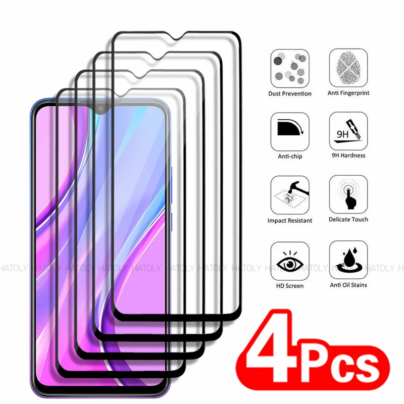 2/4PCS Tempered Glass For Xiaomi Redmi 9 Screen Protector For Xiaomi Redmi 9 Full Glue Cover Glass Phone Film For Xiaomi Redmi 9