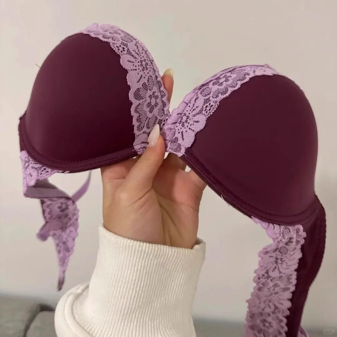 Soutien-gorge push-up ajustable sans armatures pour femme, en dentelle française violette à imprimé léopard, lingerie sexy sans couture