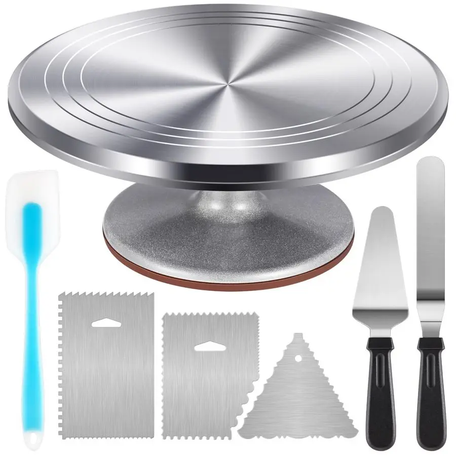 

Aluminium Cake Turntable Set, Baking Tools with Revolving 12 Cake Stand for Decorating, 12.7 Offset Spatula, 3 Stainless Steel F