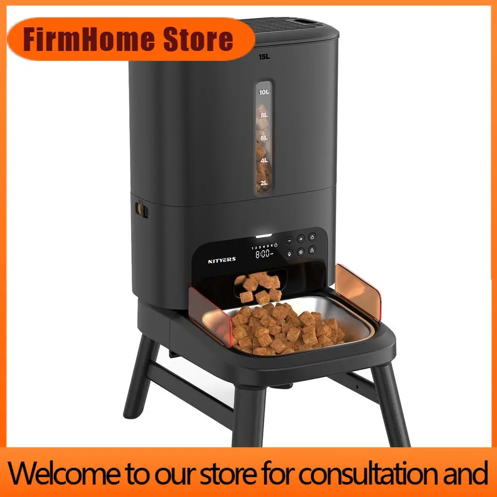 FirmHome StoreLarge Breed Dog Feeder - 15L/63 Cups, Anti-Clog, Elevated Stand, Dual Power, 50 Portions, 6 Meals Daily