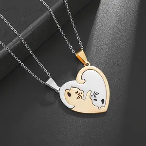 Hot hug love pet cat pairing couple necklace fashion stainless steel men women best friend bff pingon jewelry gift 6 Main sales necklace of friendship - №5