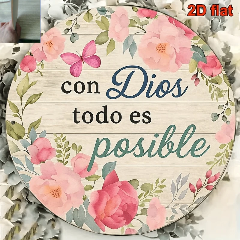 2D Flat, Round Wooden Wall Sign - Vintage Spanish Suitable for Decorative Plaque with Wood, Spanish Phrase Labeling for Office C