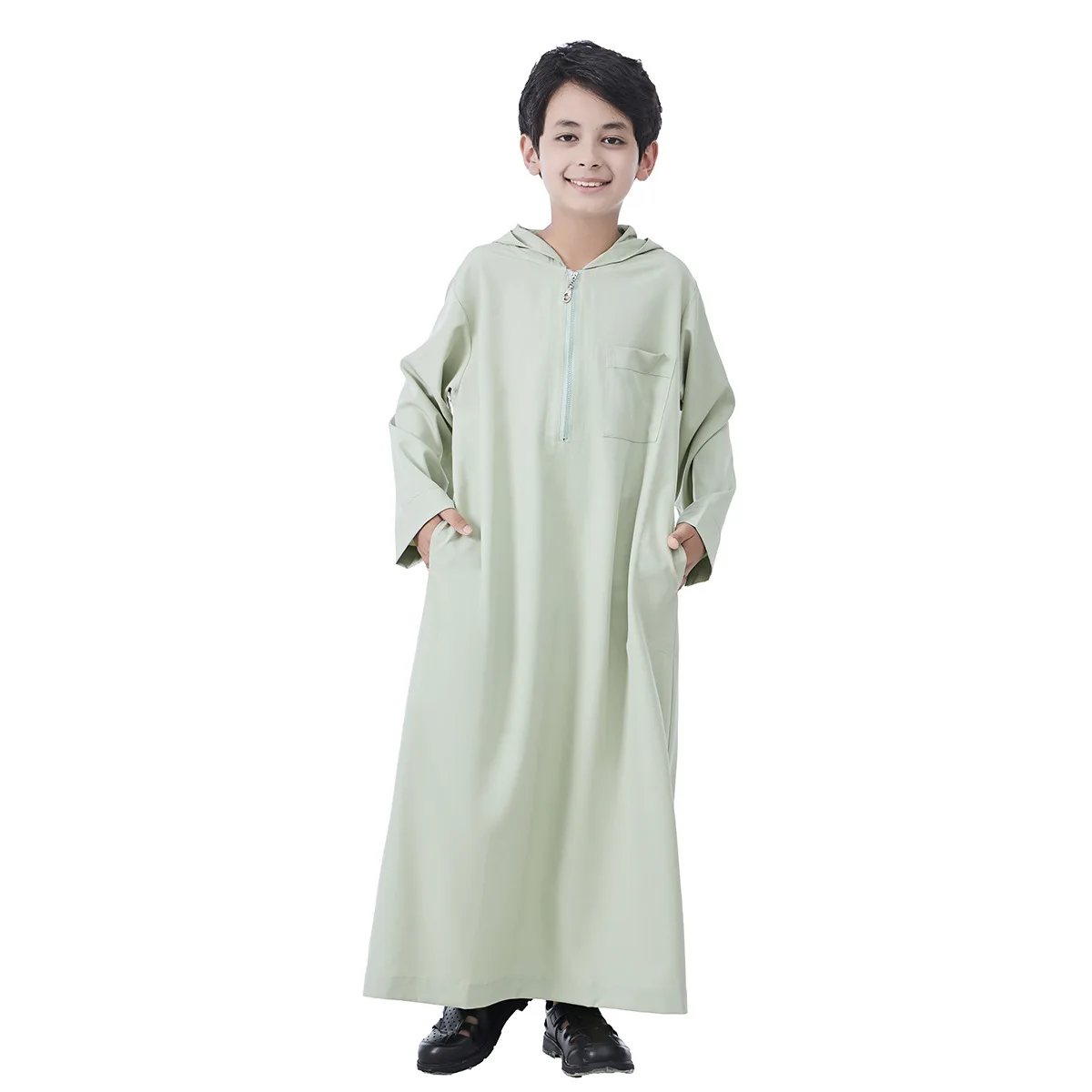 Boys Jubba Thobe Muslim Hooded Abayas Middle East Arabic Kaftan Long Sleeve Robe Islamic Clothing Daffah Dress Dishdasha Dubai