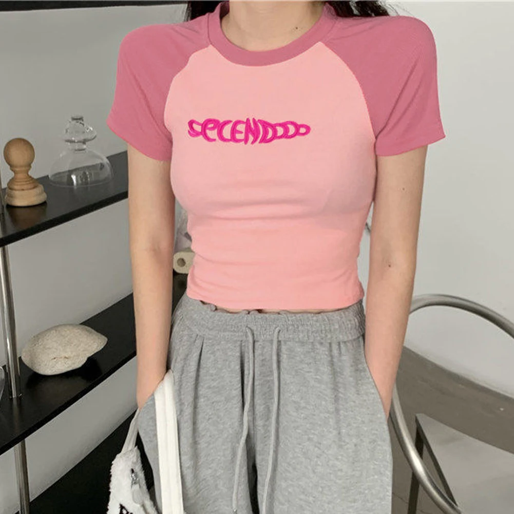

Высококачественные удобные повседневные женские футболки, топы на все сезоны. Повседневный синий дизайн с круглым вырезом, микроэластичный розовый цвет с короткими рукавами