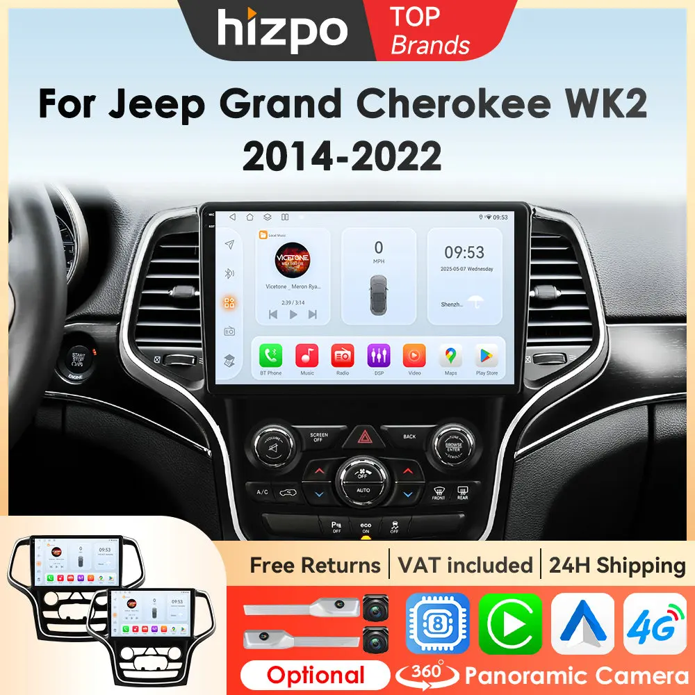 Hizpo 10,1 Zoll Carplay Autoradio für Jeep Grand Cherokee WK2 2014-2022 Multimedia Video Player 2Din Android Auto GPS Autoradio