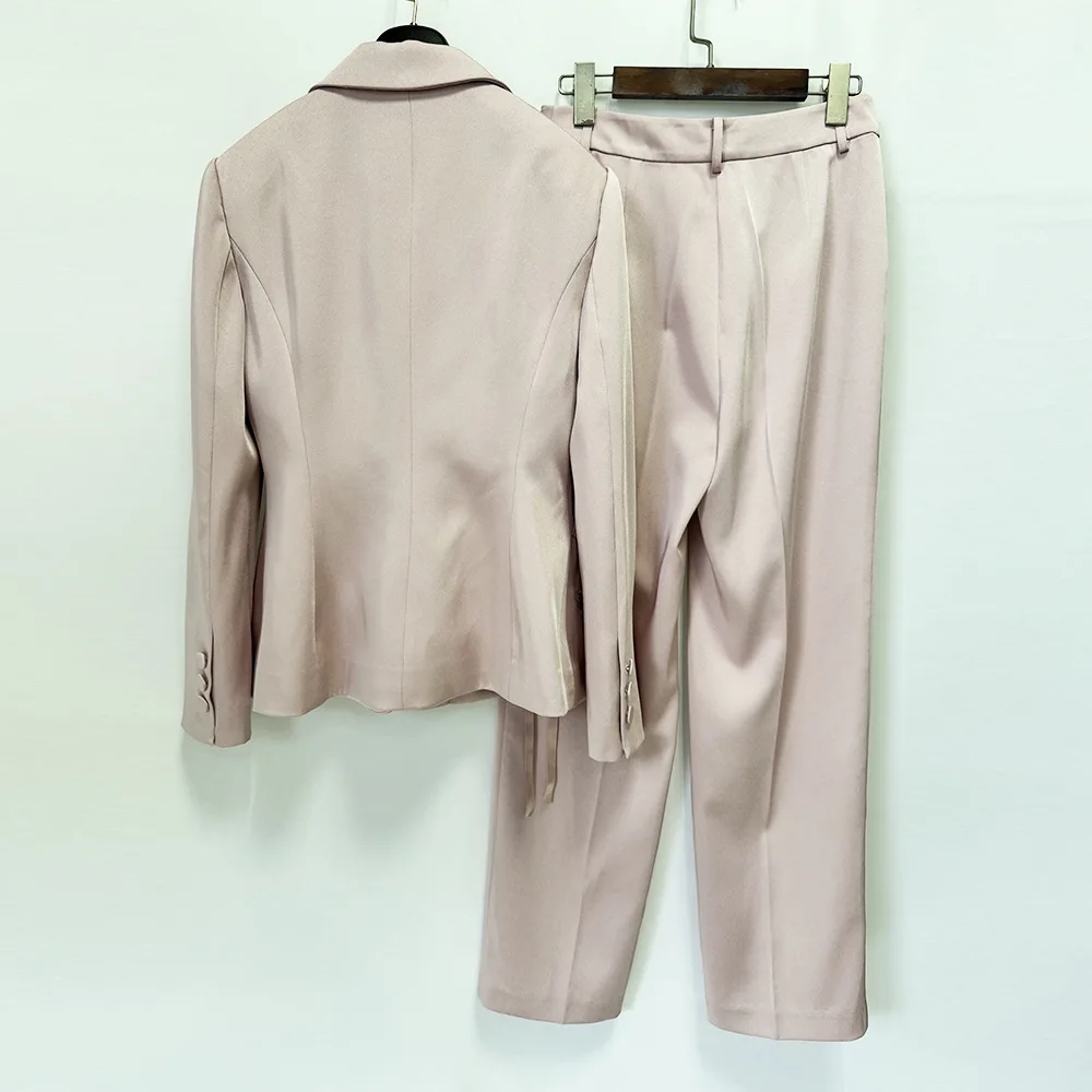 HIGH QUALITY Newest 2026 Designer Runway Suit Set Women's Stunning Beading Flower Embroidery Pants Set