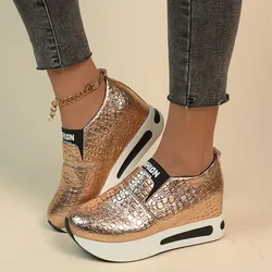 Comemore Wedge Hidden Heel Platform Sport Sneakers Women Slip-on Heels Sneaker Leather Casual Woman Shoes 2023 Women's Loafers