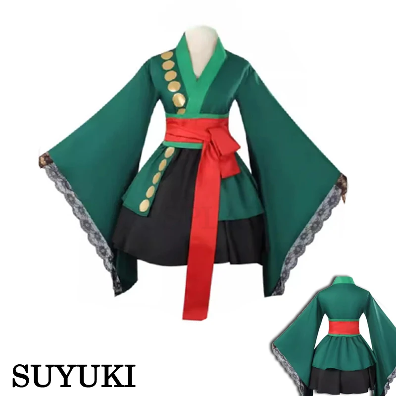 Sauron Cos Costume Women Anime Kimono Cosplay Green Robe Cloak Uniform Halloween Outfits with Earrings Sex Turn Kimono Skirt