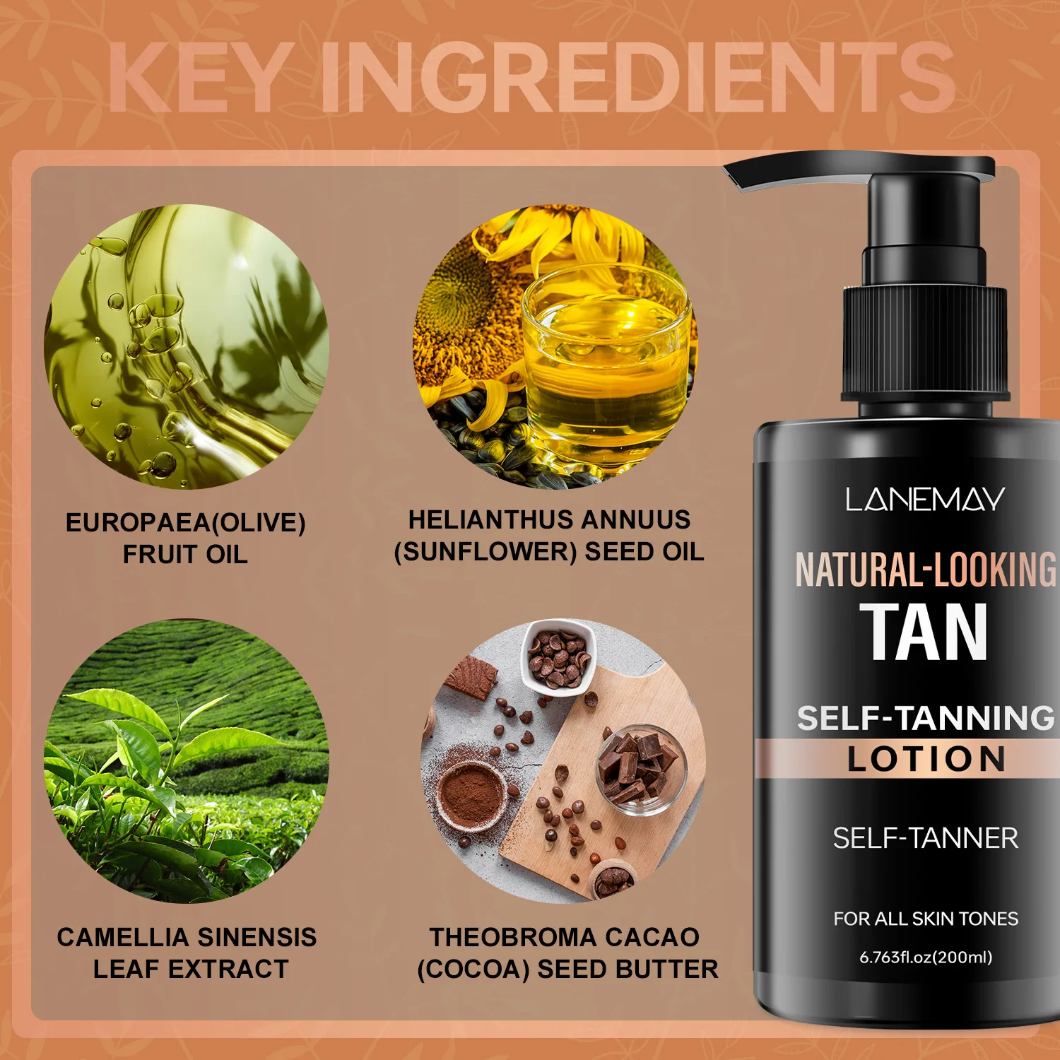 Natural-Looking Self-Tanning Lotion for All Skin Tones, Hydrates & Nourishes with Olive & Sunflower Oils, 200ml