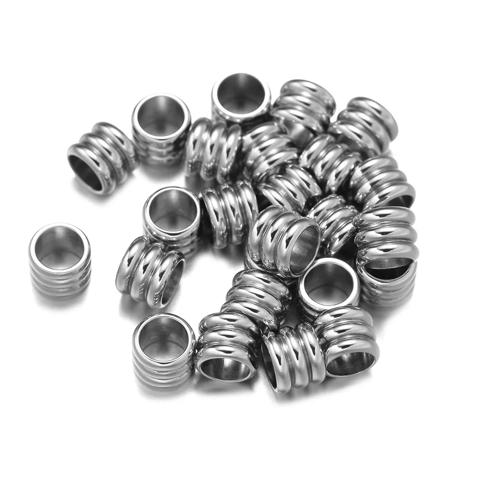 20pcs Stainless Steel Large Hole Spacer Beads Grooved Column Tube for DIY European Bracelet Necklace Jewelry Making Accessories