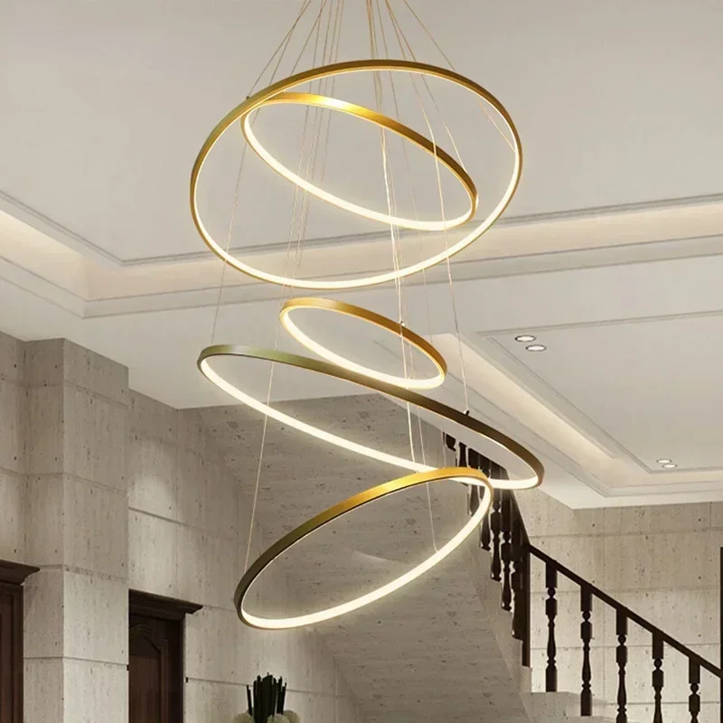 Circle Rings LED Chandeliers Lights for Livingroom Bedroom Kitchen Restaurant Home Decor Hanging Luminous Fixture Lustre Pendant